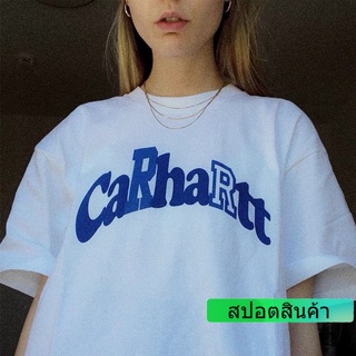 CARHARTT เสื้อยืดคอกลม แขนสั้น ผ้าฝ้าย พิมพ์ลายตัวอักษร สไตล์อเมริกันเรโทร สําหรับผู้หญิง