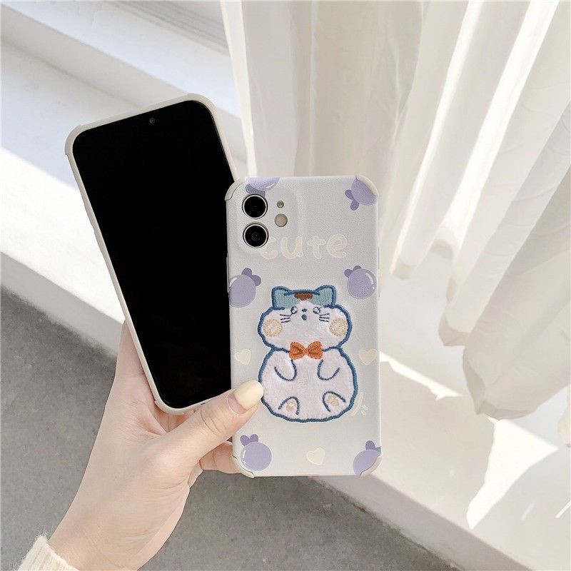 เคสหนังปักลายแมว cute iphone 7-12promax