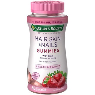 Natures Bounty, Optimal Solutions, Hair, Skin &amp; Nails Gummies, Strawberry