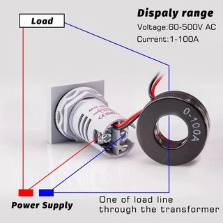 Voltmeter Ammeter 2in1 AC 50-500 V 0-100A LED Digital วัดแรงดันไฟฟ้า วัดกระแส VOLT AMP