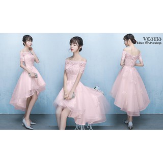 Dennis Off-Shoulder Lace and Baby Pink Silk Dress
