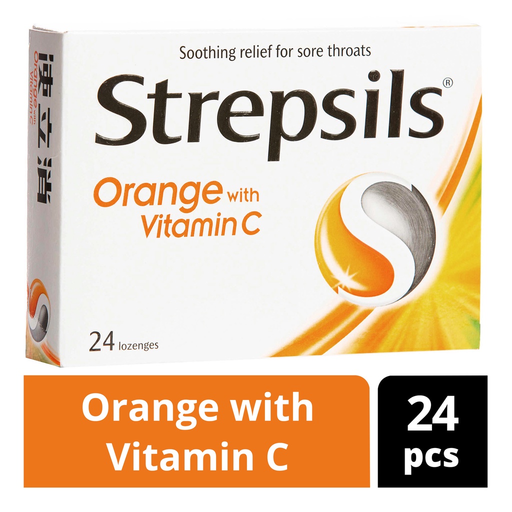 Strepsils ORANGE W/ VITC LOZENGES 24S [คอเจ็บ]