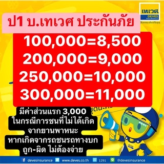 เทเวศ ป1 ประกันชั้น1 ประกัน ป1 บ.เทเวศประกันภัย ‼️มีค่าส่วนแรก 3,000‼️