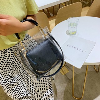 👜สินค้าพร้อมส่ง👜 กระเป๋าสะพายข้าง ทรงถัง แบบBucket bag - กระเป๋าทรงถังแบบใส