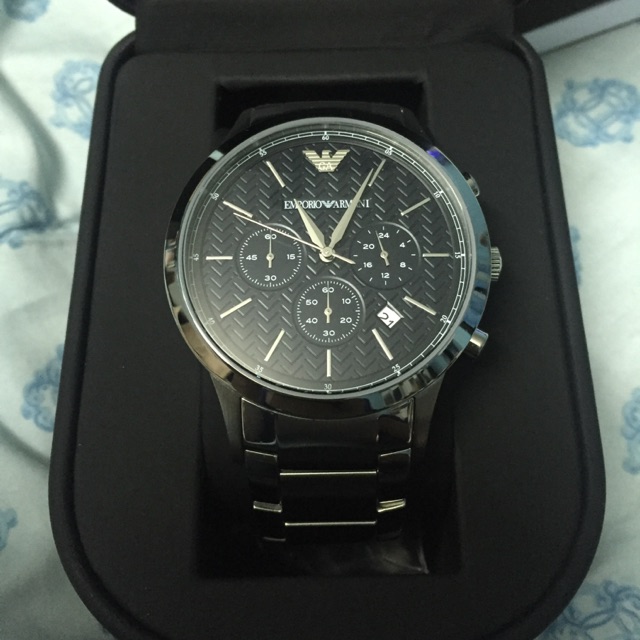 นาฬิกา มือสอง Emporio Armani AR2486 with Black Chronograph Display Silve