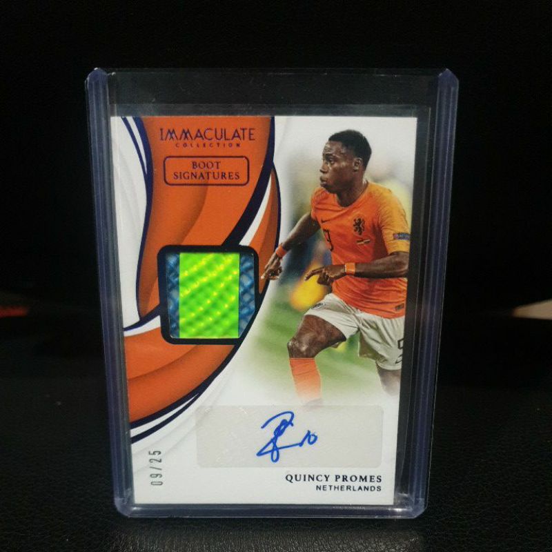 การ์ดสะสมฟุตบอล panini immaculate quincy promes ชิ้นส่วนรองเท้า + ลายเซ็นต์ /25