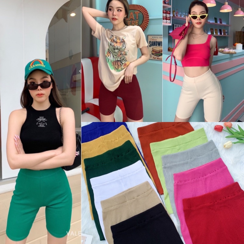 (C) Biker shorts  กางเกงขาสั้นทรงไบเกอร์ผ้าไหมพรหมทอเนื้อหนา  พร้อมส่ง