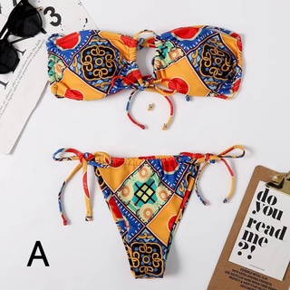 [พร้อมส่ง]BIKINI 2 Piece ปาดไหลชุดว่ายน้ํา ชุดบิกินี่ พิมพ์ลาย แนวเซ็กซี่ สําหรับผู้หญิง 2023