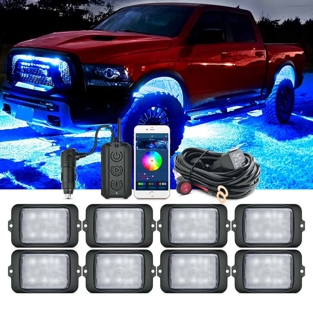 MICTUNING Upgraded 8 Pods C3 RGBW LED Rock Lights Wireless Control ...