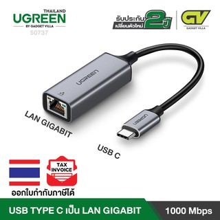 ราคาUGREEN หางหนู Type C to LAN Adapter Gigabit RJ45 รองรับความเร็วสูงสุด 1000Mbps รุ่น 50737