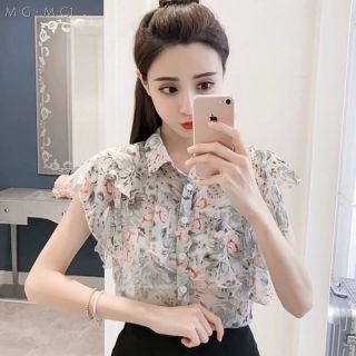 👚เสื้อ2ชิ้น เสื้อชีฟองแต่งระบายกระดุมหน้า+เกาะอก👚