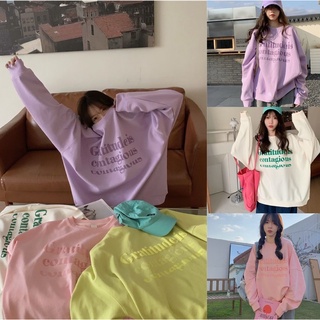 Fashion พร้อมส่ง เสื้อสเวตเตอร์ แขนยาวสกีนอักศร  เหมาะกับนักเรียนนักศึกษาแขนจั้ม เสื้อแขนยาวโอเวอร์ไซส์ 179