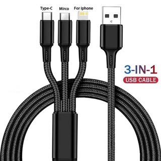 3 in 1 สายชาร์จ 100W 6A Type-C Micro USB IOS สําหรับ i Phone Android Samsung