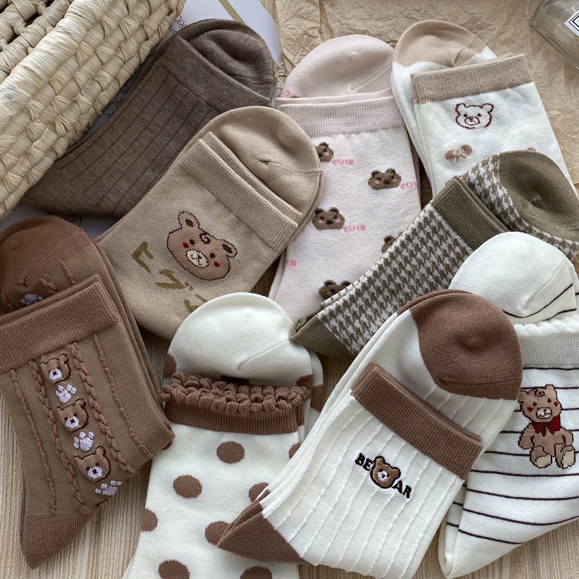 [พร้อมส่ง] ถุงเท้า ลายหมีบราวน์ สําหรับผู้ชาย และผู้หญิง 1 คู่