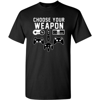 เสื้อยืดผ้าฝ้ายพิมพ์ลายSKTT1 เสื้อยืดยอดนิยม City Shirts Mens Choose Your Weapon Console Gamer Funny DT Adult T-Shirt Te