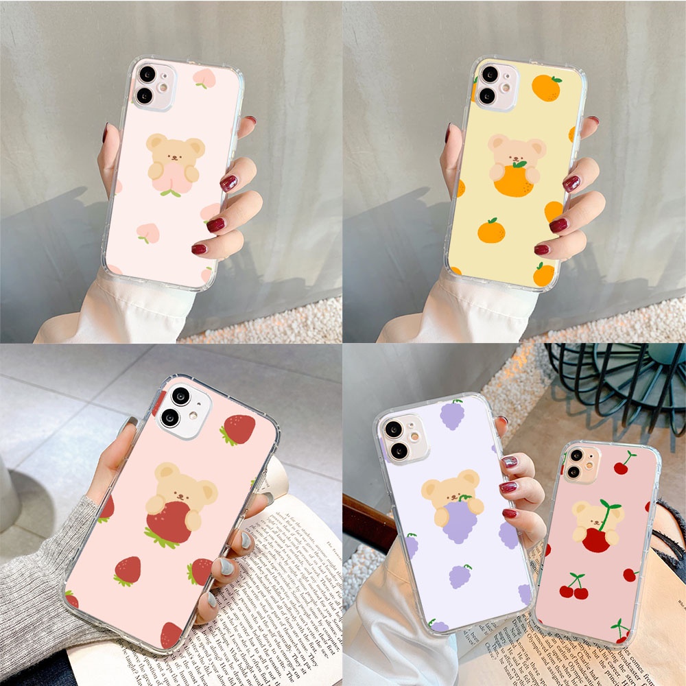 F-100 ผลไม้และหมีซิลิโคน TPU สําหรับ Huawei Nova 4E Y5P P20 P30 3I 2I Y8S 5T Lite Pro ปกอ่อน