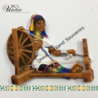 ของที่ระลึกไทย แม่เหล็กติดตู้เย็น กะเหรี่ยงคอยาว ใช้ติดตู้เย็น Souvenir magnet hill tribe resin hand painted home dec...