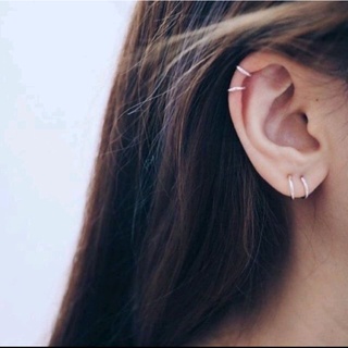 621209  ต่างหูห่วงเงินแท้ แบบเกลี้ยง แบบเรียบ คนแพ้ง่ายใส่ได้ hoop earring silver 925 ต่างหูห่วง 8 mm.