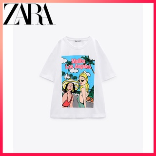 Zara เสื้อยืด คอกลม แขนสั้น พิมพ์ลาย สําหรับผู้หญิง