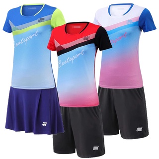 6244b#Yonex ชุดเสื้อกีฬาแบดมินตัน แขนกุด กระโปรง สําหรับเด็กผู้หญิง XS-3XL