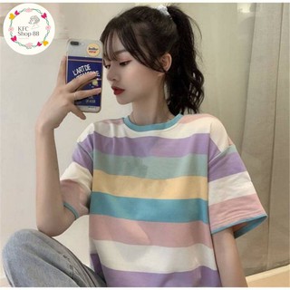 🌈เสื้อยืดลายทาง-สีพาสเทลสุ่มสี-สไตล์oversize ผ้านิ่มใส่สบายสุดๆ พร้อมส่ง#370🌈