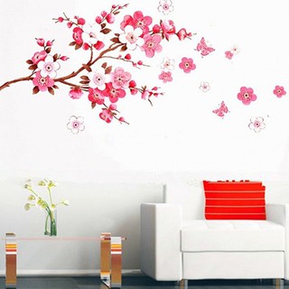 Cherry Blossom ห้องนอนดอกไม้ DIY Art Decal ไวนิลสติ๊กเกอร์ติดผนังตกแต่งบ้าน