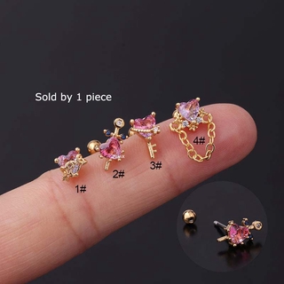 1 Piece COD Zircon Heart Shape Helix Tragus Piercing 20Gauge Barbell Earrings Stud Stainless Steel