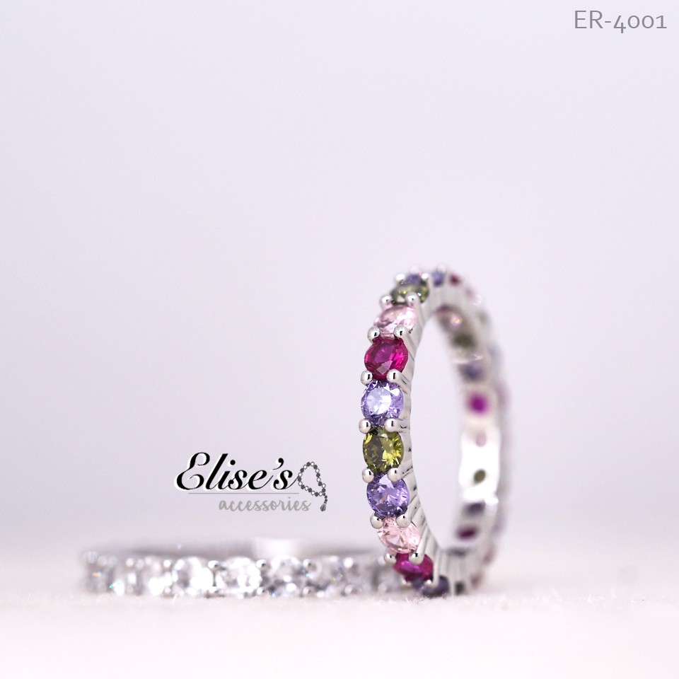 ER-4001 Elise's แหวนเพชรล้อมรอบวง CZ เกรดพรีเมี่ยม หน้าเพชร 3 มม 20 เม็ด น้ำ 100 D