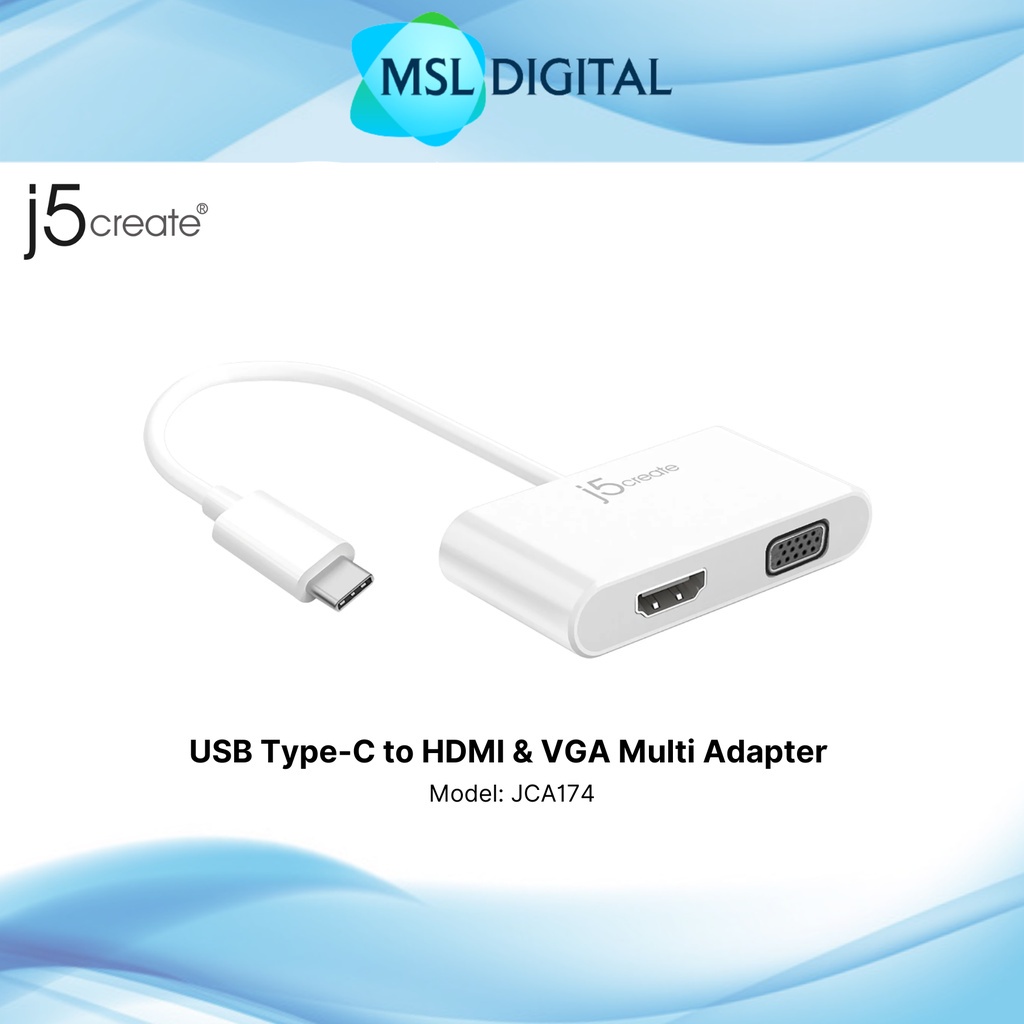 J5create อะแดปเตอร์ USB Type-C เป็น HDMI และ VGA มัลติ - JCA174