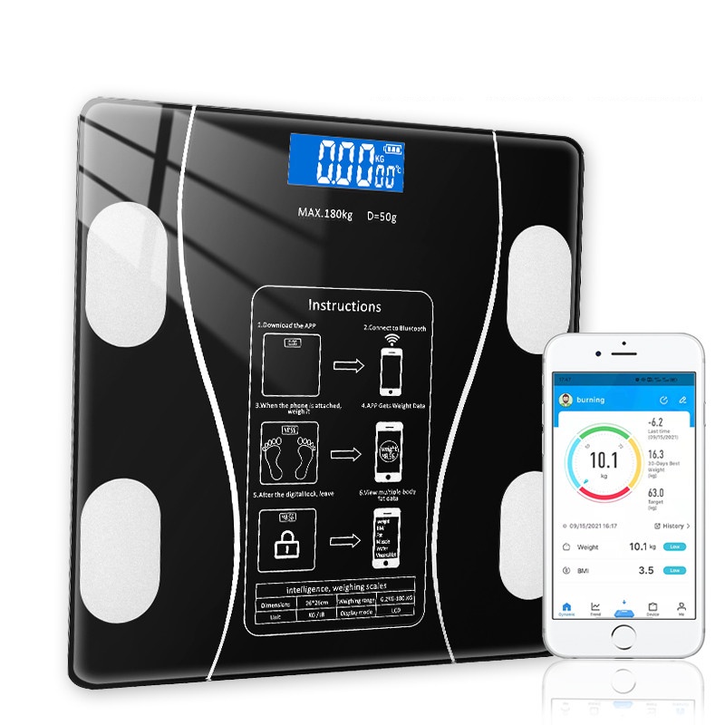 เครื่องชั่งน้ำหนักดิจิตอล อัจฉริยะ หน้าจอLCD 180 กก วัดไขมัน Bluetooth ตาชั่งดิจิดอล สามารถชาร์จโดย USB
