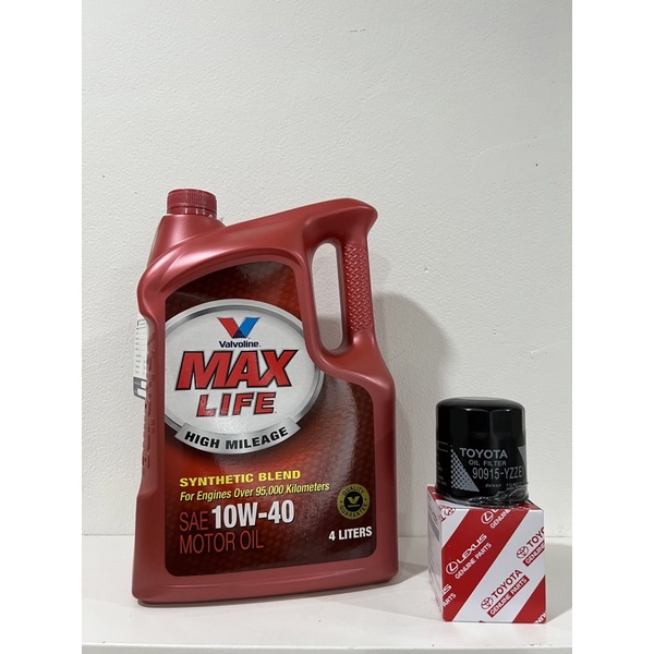 น้ำมันเครื่อง Valvoline Max Life 10W-30 4+1ลิตร+กรองToyotaเก๋งแท้