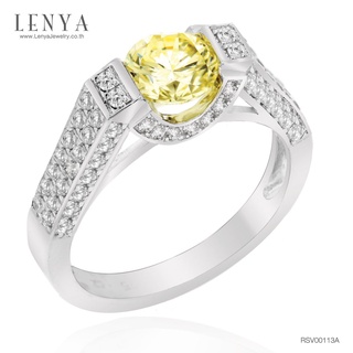 Lenya Jewelry  แหวนเพชร DiamondLike สีเหลือง ทรงกลม ดีไซน์สุดหรูหรา โชว์ตัวพชรด้านข้าง ตัวเรือนเงินแท้ชุบทองคำขาว