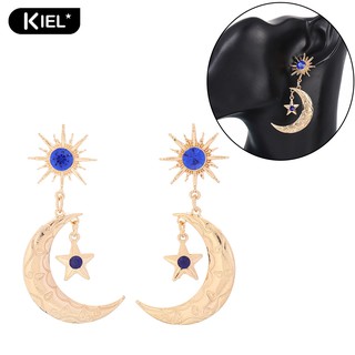 Kiel ღ Fashion Women Faux Sapphire Star Moon Dangle Ear Stud Earrings Jewelry