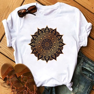 เสื้อยืด แขนสั้น พิมพ์ลายกราฟิก Mandala สไตล์สวยงาม สําหรับผู้หญิง