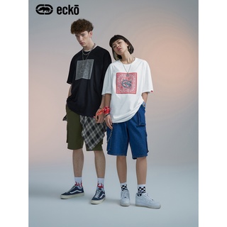 Ecko เสื้อยืด แขนสั้น พิมพ์ลายโลโก้ ดอกไม้ เม็ดมะม่วงหิมพานต์ สะท้อนแสง ทรงหลวม แฟชั่นฤดูร้อน สําหรับคู่รัก