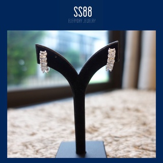 SS88Jewelry ต่างหูเพชร CZ แบบห่วง ฝังเพชรทรง Oval  2 แถว ตัวเรือนเงินแท้ รูปภาพถ่ายจากสินค้าจริง