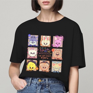 น่ารักสไตล์ Stray เด็ก Skzoo อะนิเมะผู้หญิงพิมพ์ด้านบนเสื้อยืด Harajuku ญี่ปุ่น Kawaii สีชมพูหญิงหลวมสั้นแขน