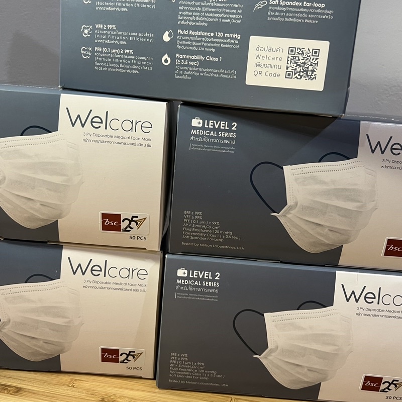 สินค้าพร้อมส่ง Mask Welcare level2 สีขาว medical series 50ยกกล่อง หน้ากากอนามัย หิ้วเองของแท้100% ราคาถูกที่สุด พร้อมส่ง