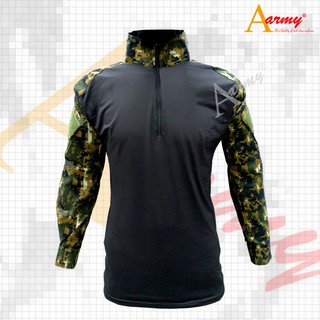 เสื้อคอมเเบตเชิ้ต / Combat Shirt / เสื้อ Spandex ลำตัวดำ แขนลาย อส.ดิจิทอล