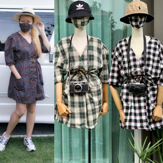 เดรสสั้น สไตล์เสื้อคลุม +แมส+เข็มขัด