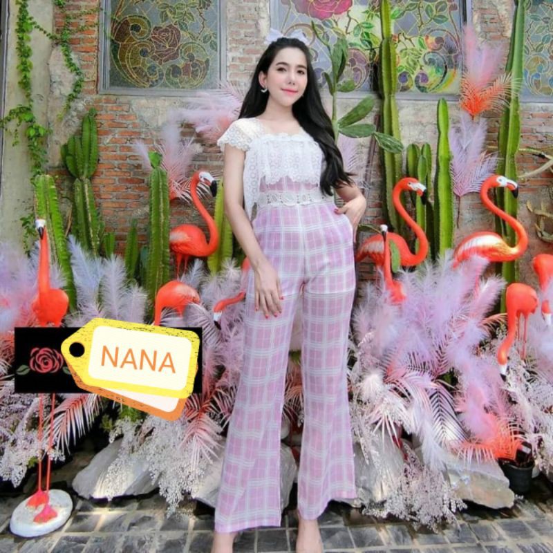 🔖🔖(ใส่โค้ด​ลด20%SMUP3MAR9D9U)​ถึง30มี.ค64 งาน​ป้าย​NaNa​ชุด​จั๊ม​ขายาวลายสก๊อตชมพู​