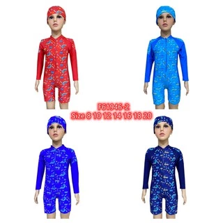 ชุดว่ายน้ำเด็กชิ้นเดียว แขนยาวขาสั้น พร้อมหมวกว่ายน้ำ ใส่ได้ทั้งชายและหญิง 61946-2