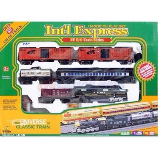 รถไฟวิ่งราง Int Express (MFAN) ขนาดใหญ่ หัวรถไฟ มีเสียงและมีไฟ รถไฟวิ่งรางขบวนยาว 5 โบกี้