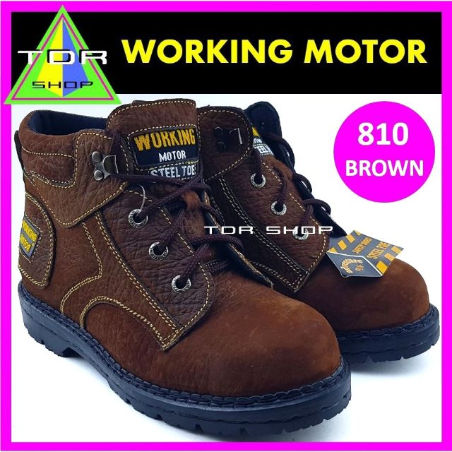 WORKING MOTOR รองเท้าหัวเหล็ก หนังแท้ หุ้มข้อ รุ่น 810 สีน้ำตาล