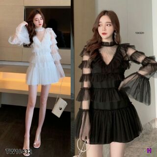 Dress 2 ชิ้น เดรสตาข้ายแขนยาว ระบายชั้นๆ ทั้ง