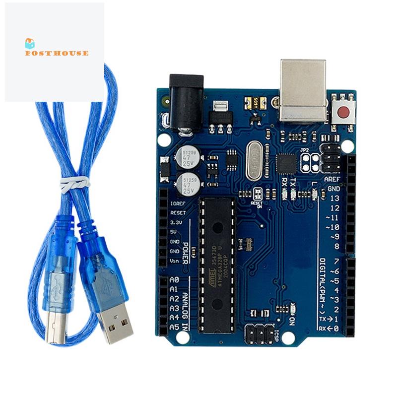 บอร์ดควบคุมไมโครคอนโทรลเลอร์ Uno R3 พร้อมสายเคเบิล USB สีฟ้า สําหรับ ...