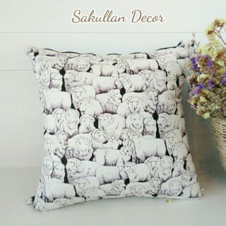 SakullanDecor หมอนอิงลายแกะ 45x45 ซม.(ไส้หมอนอิง+ปลอก) หมอนโซฟา ปลอกหมอนอิง ของแต่งบ้าน