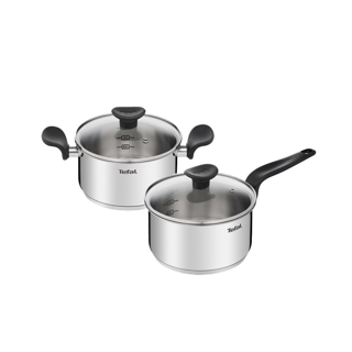 Tefal ชุดเครื่องครัว Primary Set 4 ชิ้น หม้อ 2 หู พร้อมฝาแก้ว + หม้อด้าม พร้อมฝาแก้ว รุ่น E308S474