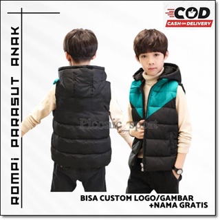 เสื้อกั๊ก มีฮู้ด แบบเรียบ เพิ่มชื่อได้ สําหรับเด็ก | Taslan Premium taslan เสื้อโค้ท เสื้อกั๊ก ร่มชูชีพ สําหรับเด็ก