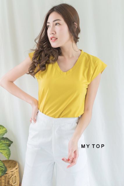 MYTOP​🌸Hot🔥Code: K26 เสื้อยืดคอวี แขนล้ำ งานมีดีเทลเล็กๆ ผ้า ZaRa - รูปที่ 5